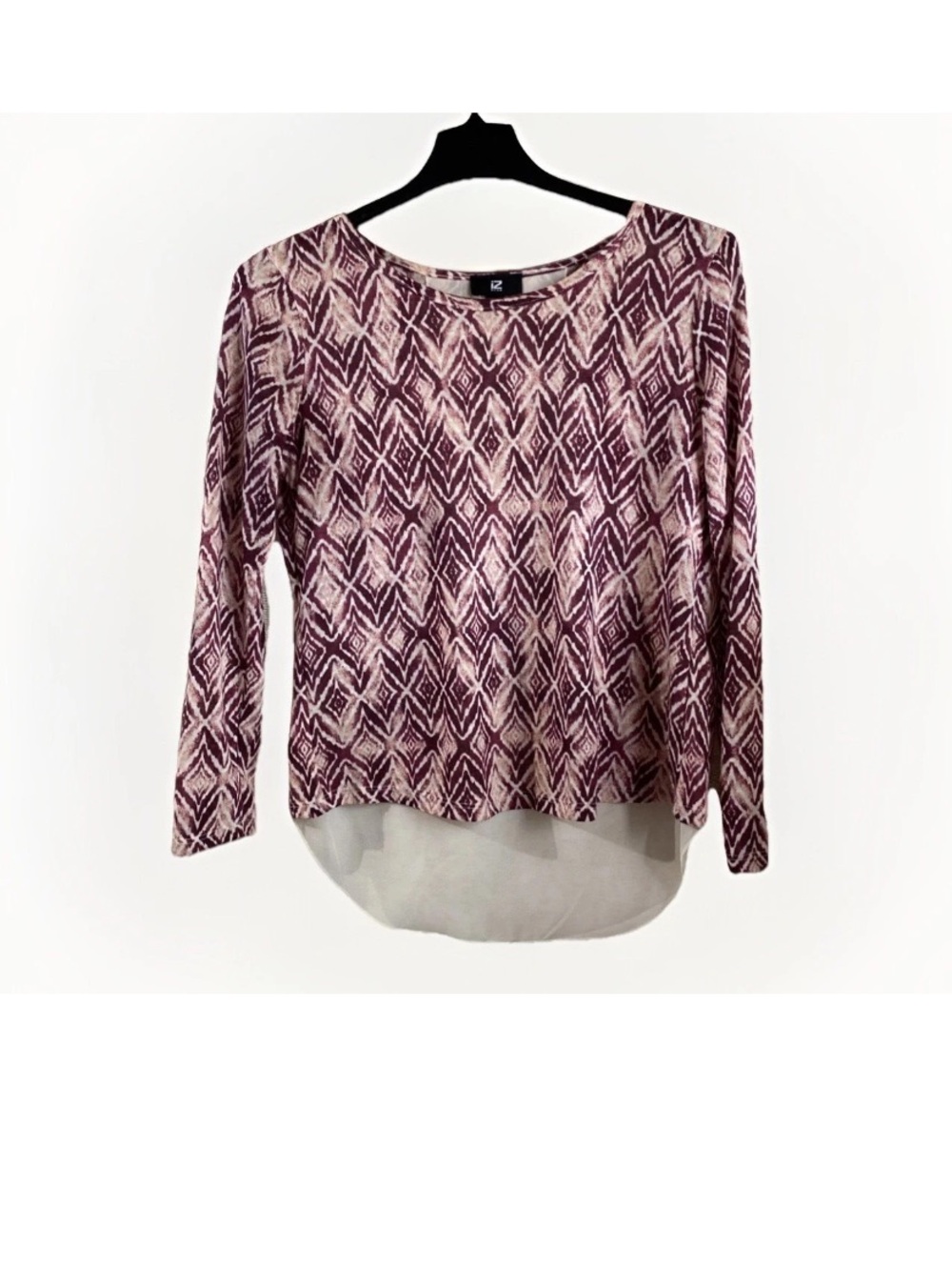 Iz Byer Geometric Diamond Print Long Sleeve Top - Pink & Cream